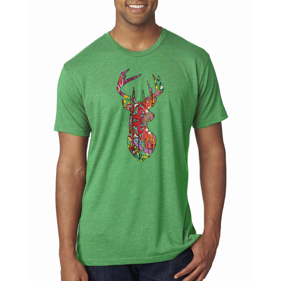 Trippy Colorful Buck Head Rainbow Hunting Deer Mosaic Animal Lover Premium Mens Tri Blend T-Shirt