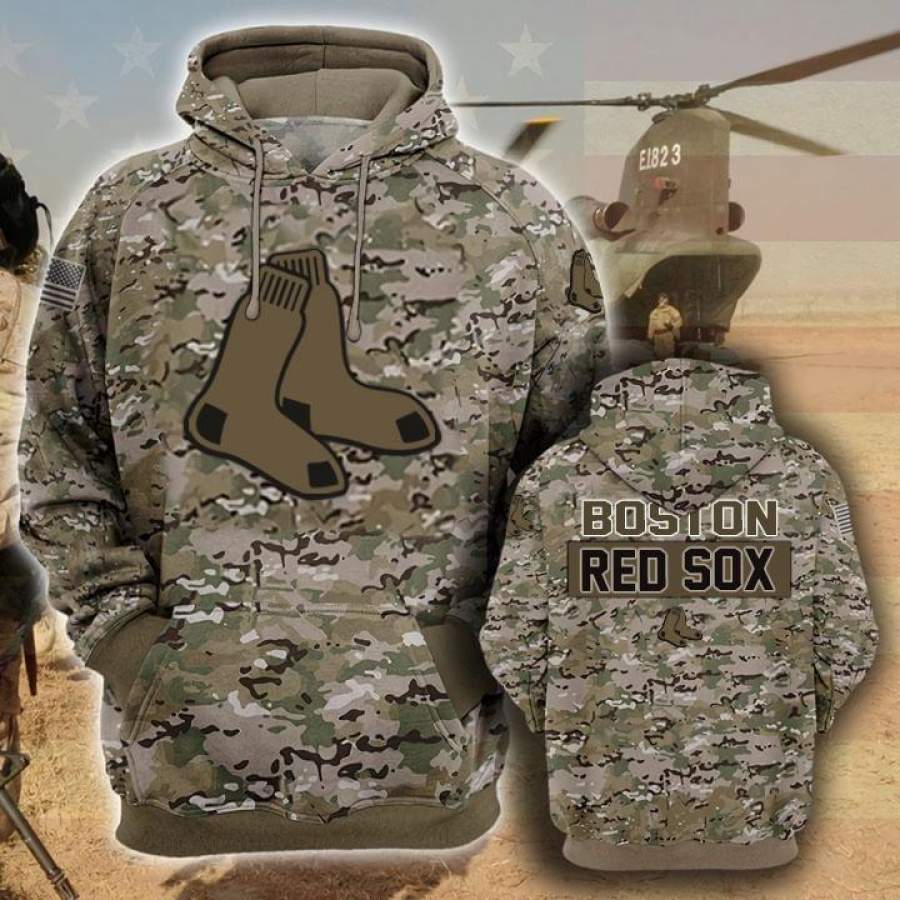 Boston Red Sox Camouflage Veteran Hoodie Unisex 3D All Over Print