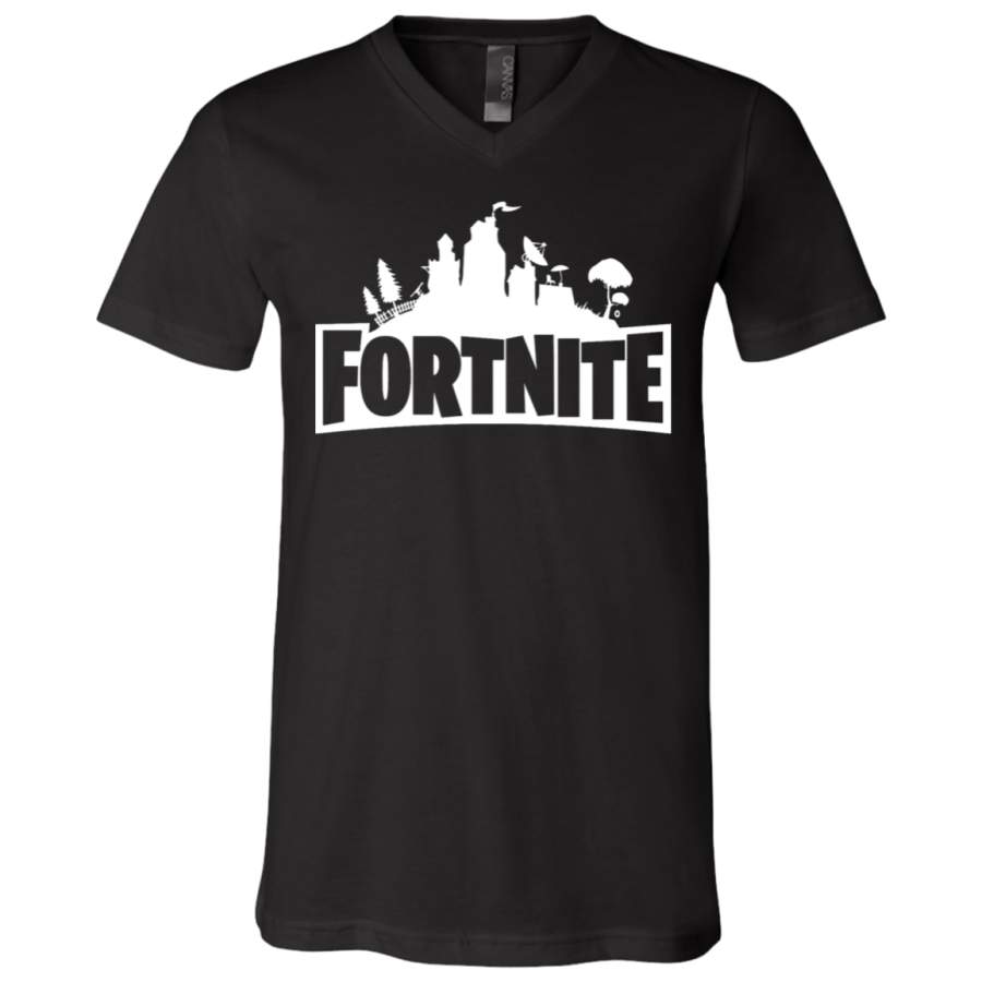 Fortnite Battle Royale Skyline logo black Unisex V-Neck