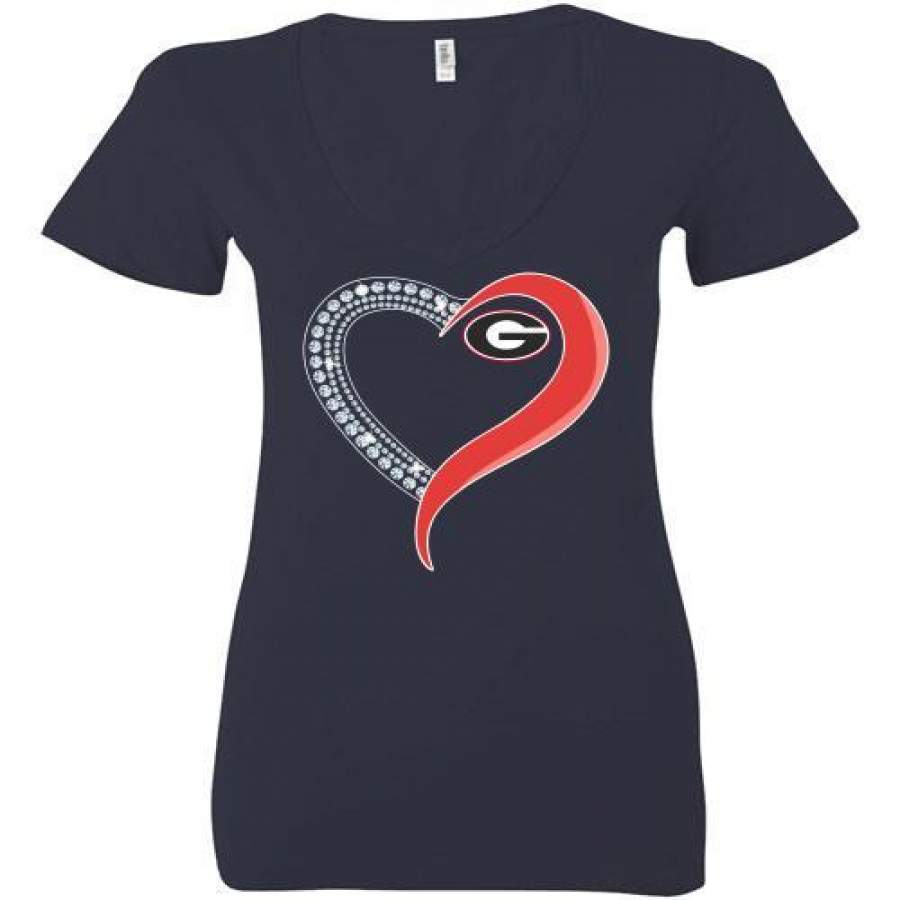 Georgia Bulldogs in diamond heart Ladies Deep V-Neck