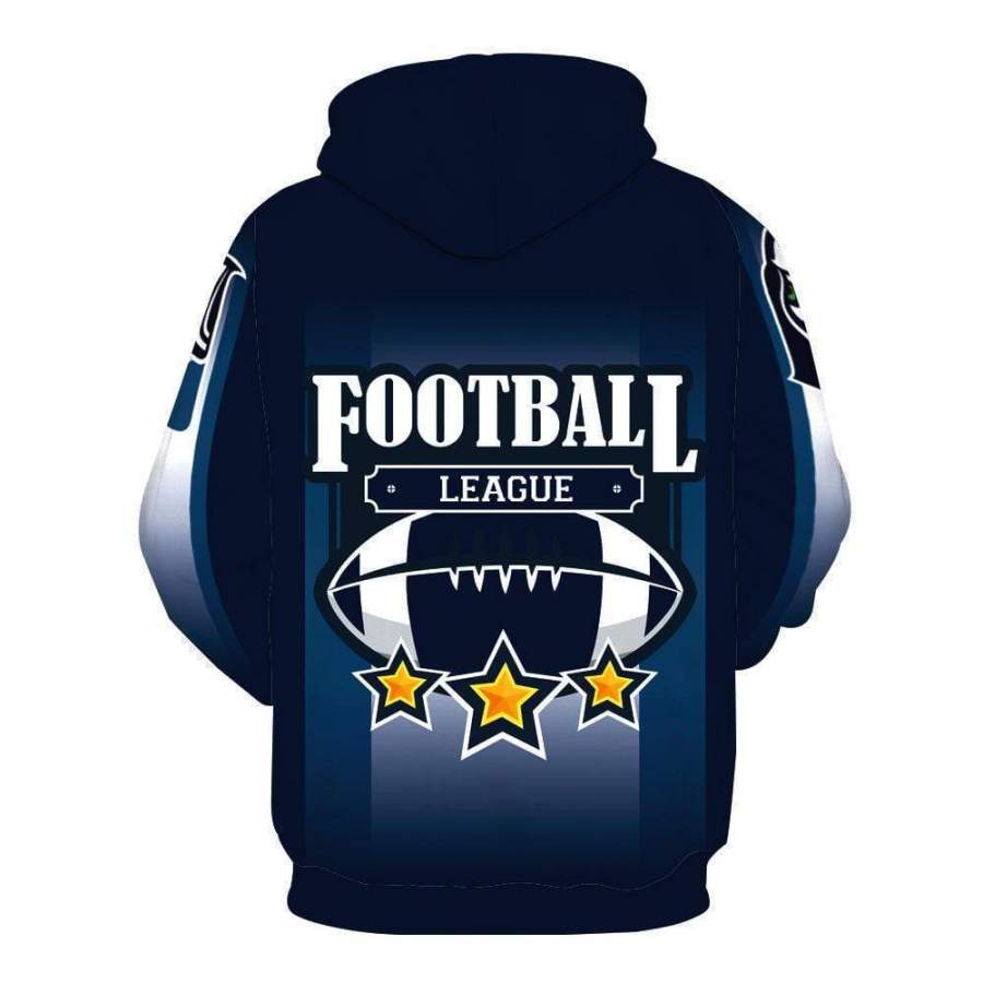 3D Seattle Seahawks Printed Hooded Pocket Pullover Sweater