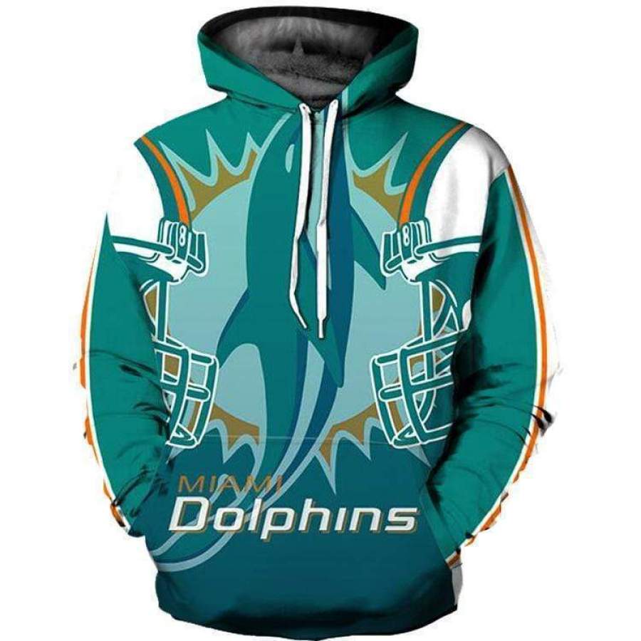 3D Miami Dolphins Printed Hooded Pocket Pullover Sweater