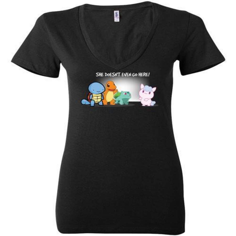 Pokemon she doesn??t even go here Ladies Deep V-Neck