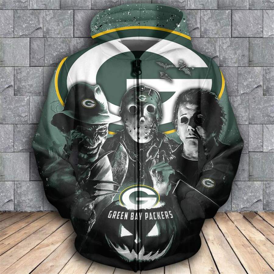 Green Bay Packers 3D Zipper All-over print pullover Hoodie