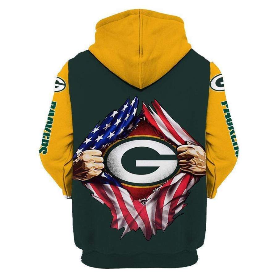 Green Bay Packers Printed Hooded Pocket Pullover Sweater 301 style