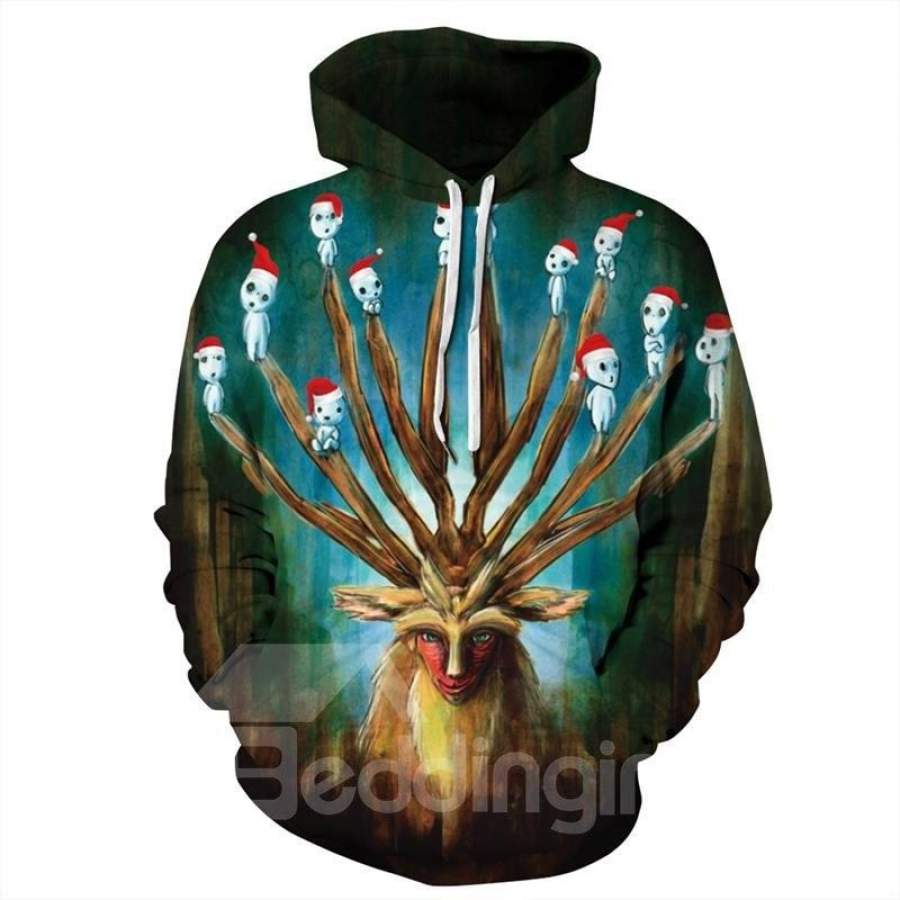 Christmas Elk and Ghost Pattern 3D Painted Hoodie