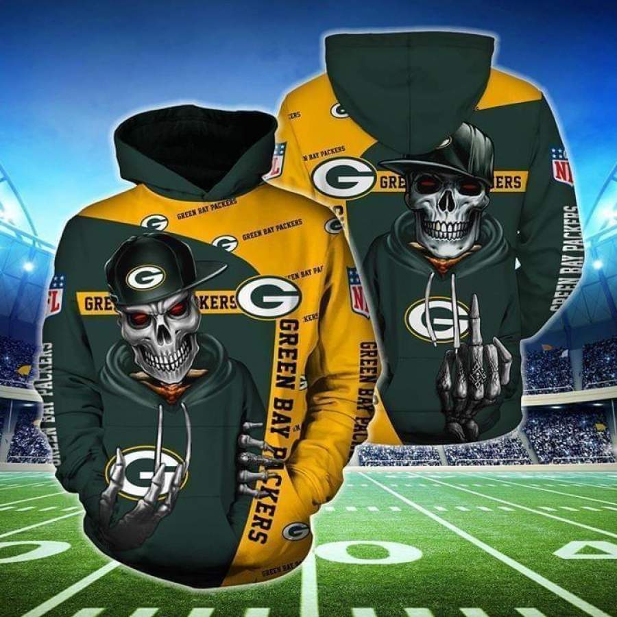 Green Bay Packers Hiphop Skeleton Fan Hoodie Unisex 3D All Over Print