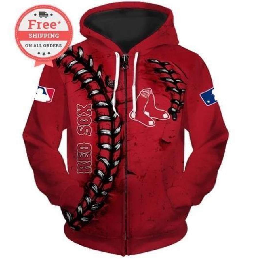 Boston Red Sox Baseball Team Zip Up Hoodie 3D Style977 All Over Printed