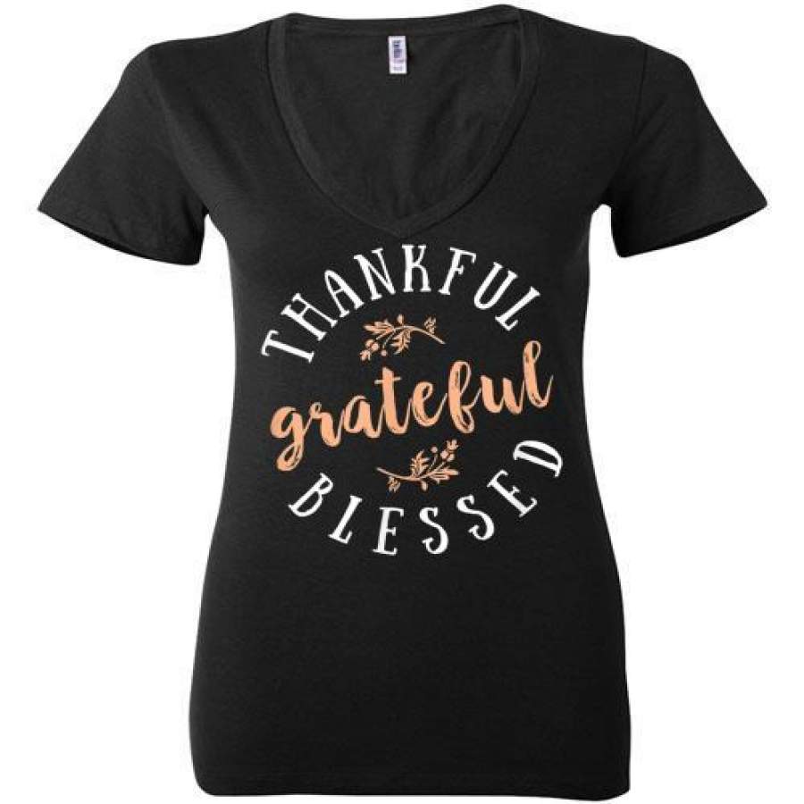 Thankful Grateful and Blessed Ladies Deep V-Neck