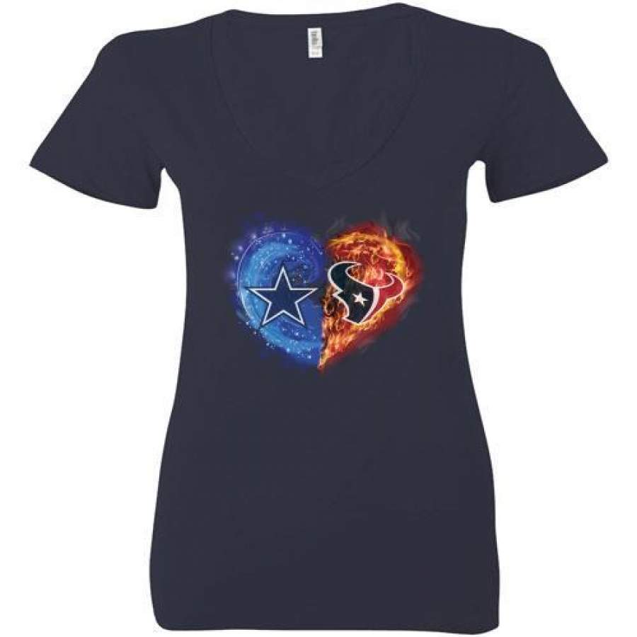 Dallas Cowboys Houston Texans Heart Ladies Deep V-Neck