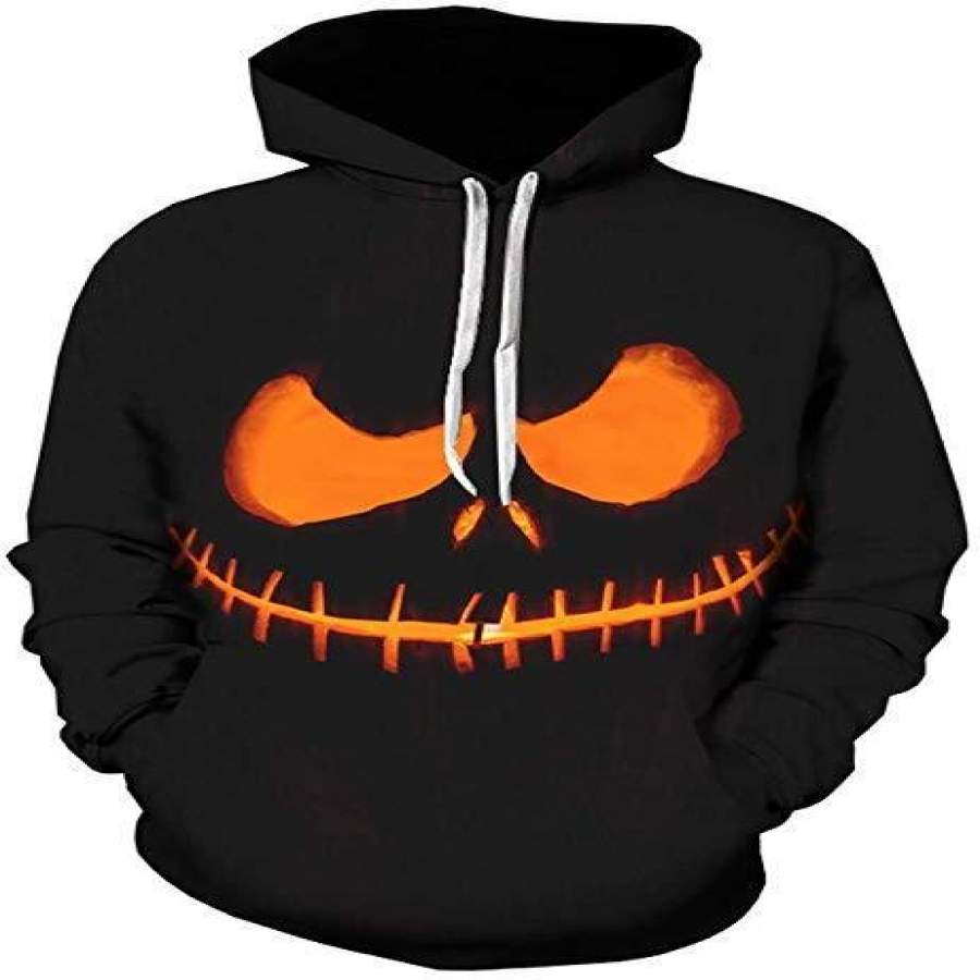 Halloween Costumes Men’s 3D Print Black Hoodie Ghost Demon Pumpkin Carving Pullover(Black,M)