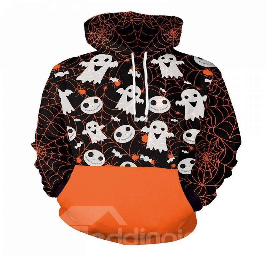 Halloween Ghost and Spider Web Loose Model 3D Painted Hoodie