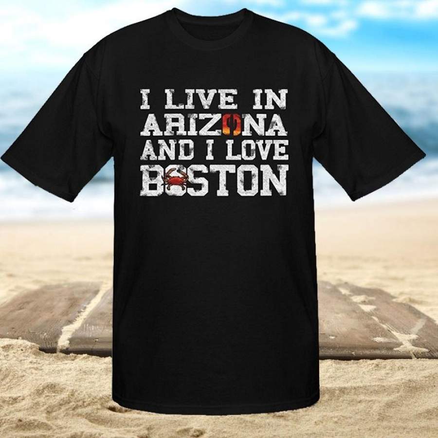 I Live In Arizona and I Love Boston Mens Summer Short Sleev Round Neck T-Shirt Black S-3XL