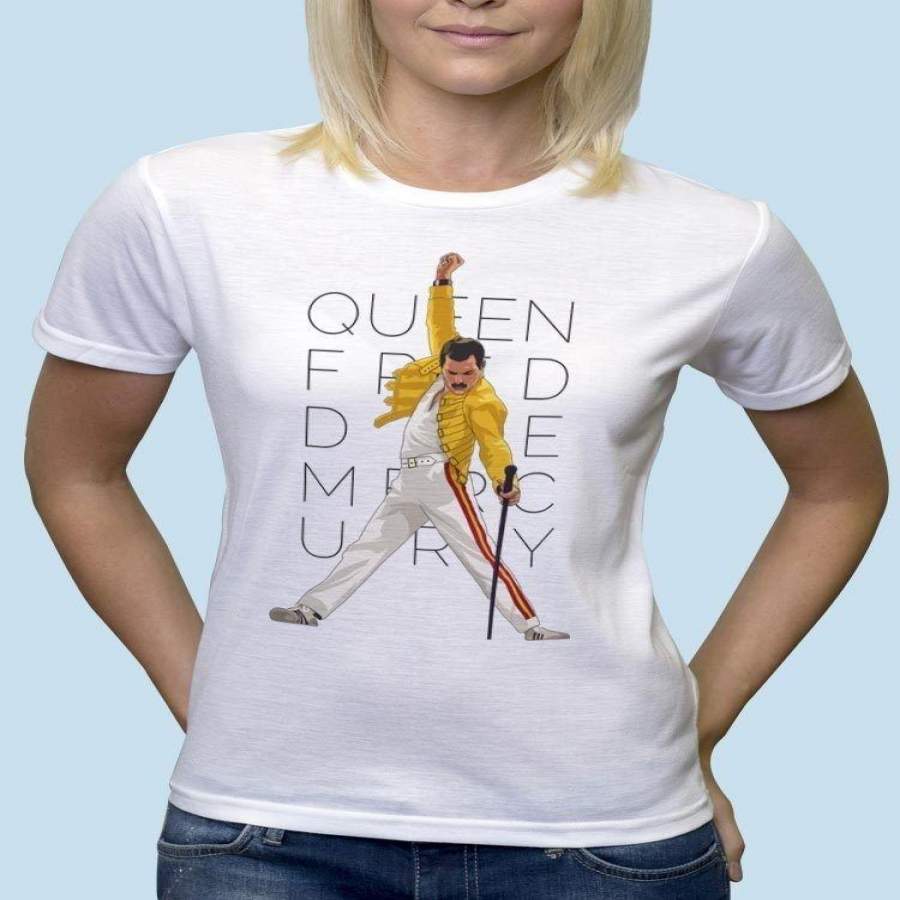 Freddie Mercury Queen Music Womens Fashion Tee Shirt Short Sleeve Round Neck Top White S-2XL