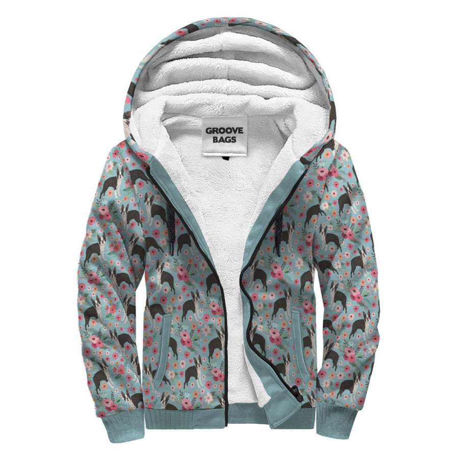 Boston Terrier Flower Sherpa Hoodie