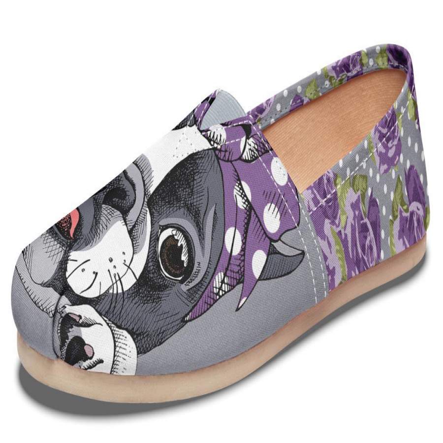 Floral Boston Terrier Purple Casual Shoes-Clearance