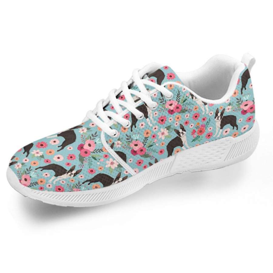 Boston Terrier Flower Athletic Sneakers-Clearance