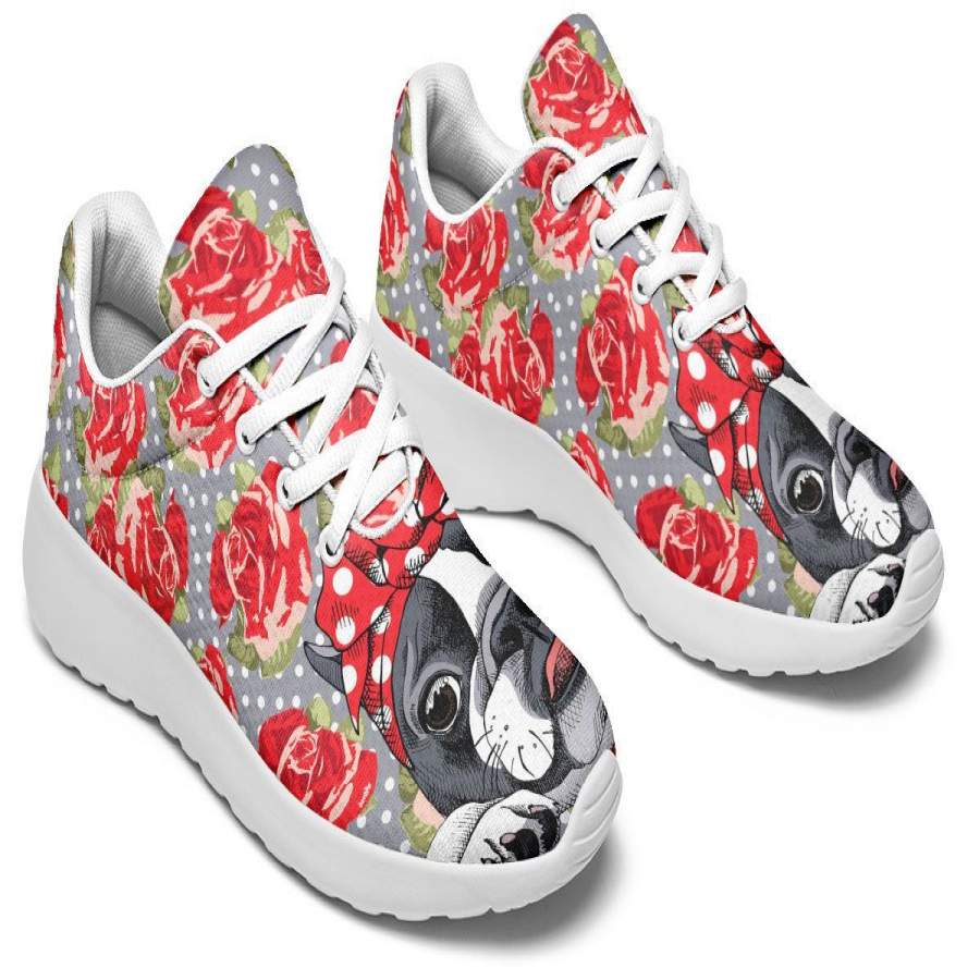 Floral Boston Terrier Athletic Sneakers