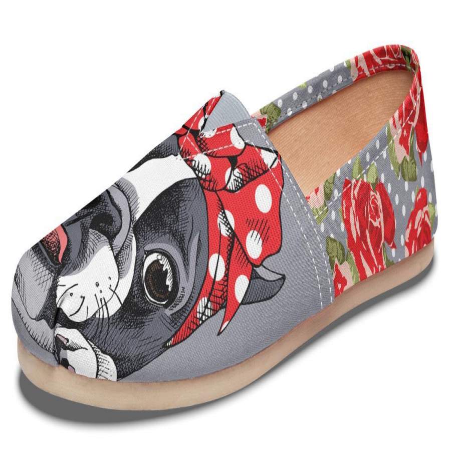 Floral Boston Terrier Red Casual Shoes