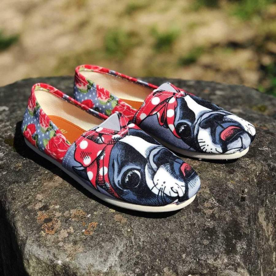 Floral Boston Terrier Casual Shoes-Clearance