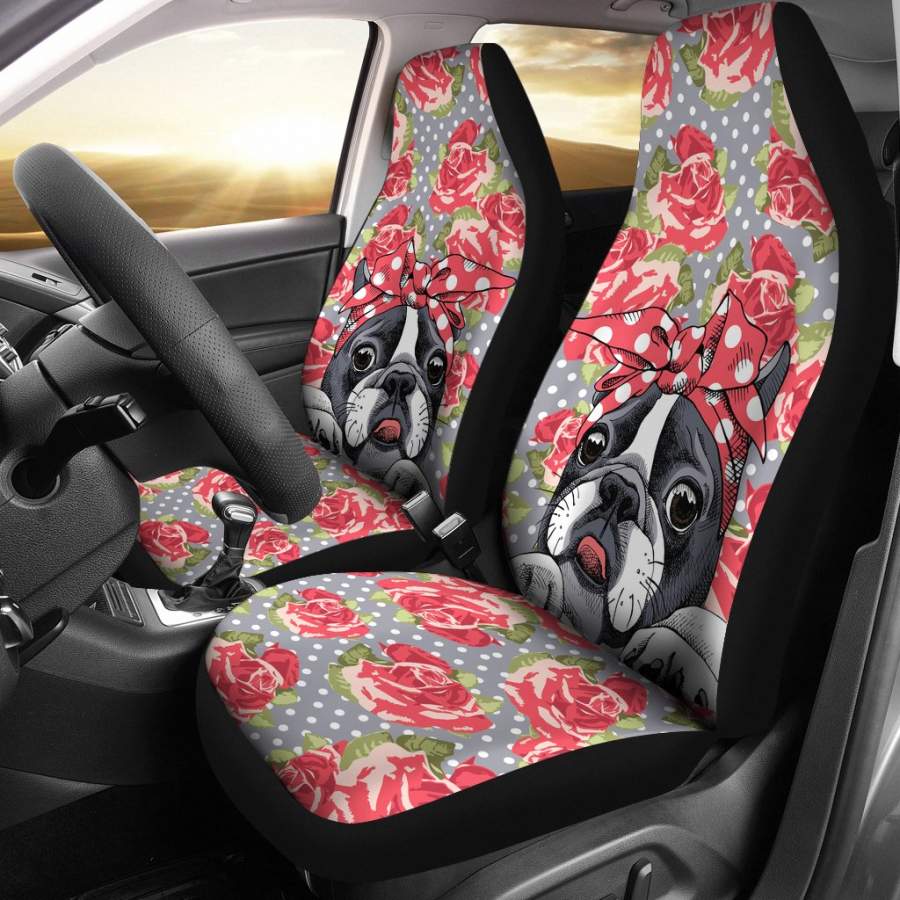 Floral Boston Terrier Car Seat Covers