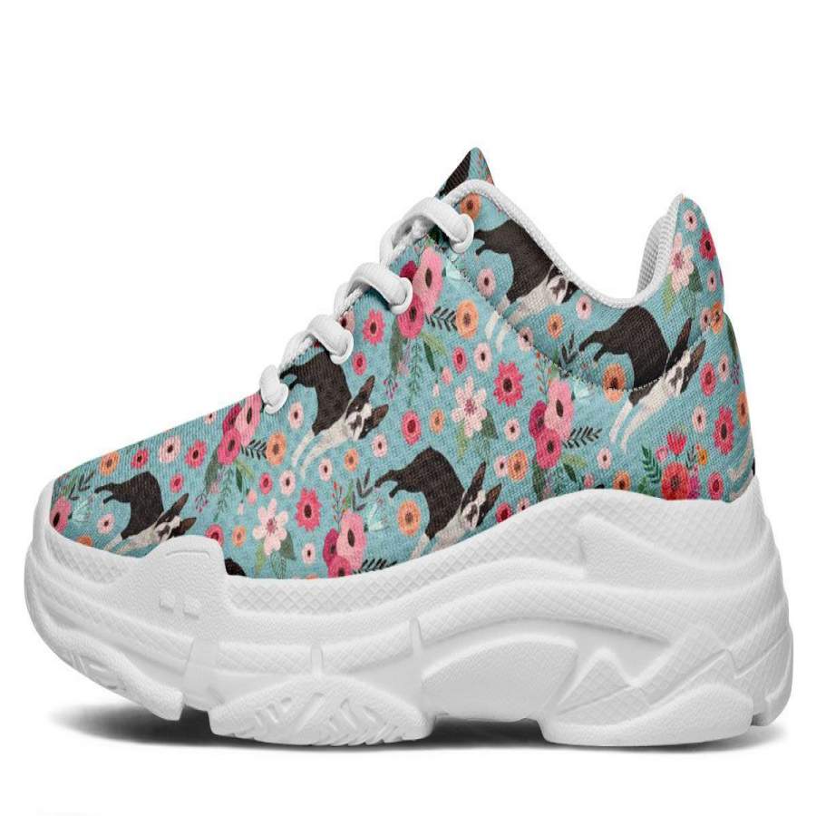 Boston Terrier Flower Chunky Sneakers