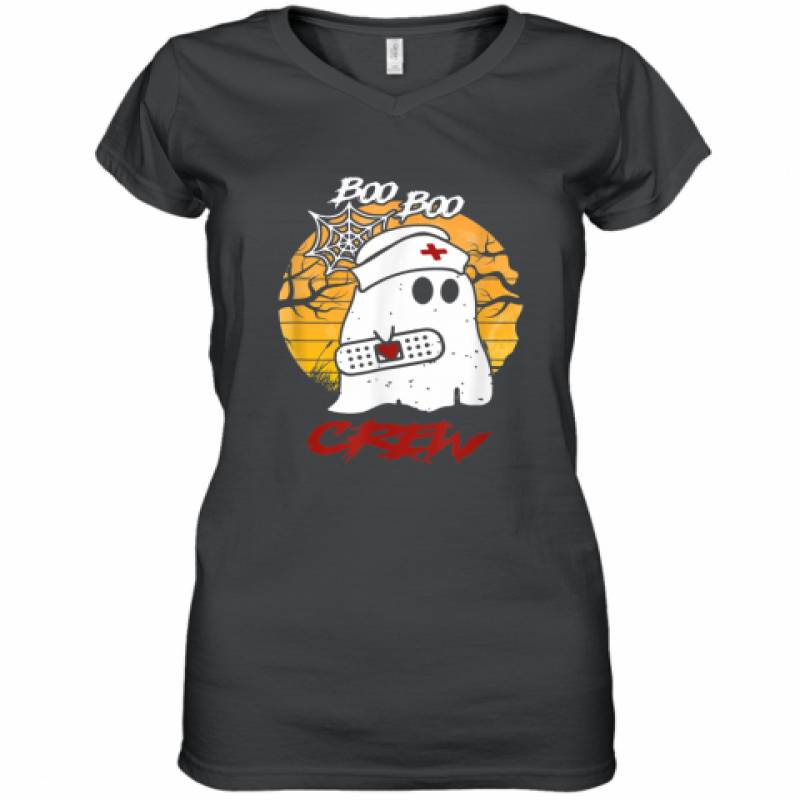 Boo Boo Crew Nurse Ghost Shirt Halloween Costume Women’s V-Neck T-Shirt