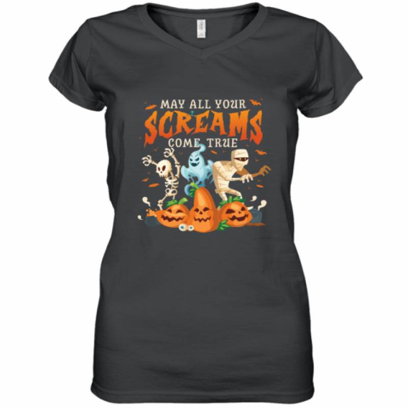 Happy Halloween Decor Ghost Skeleton Zombie Costume shirt Women’s V-Neck T-Shirt