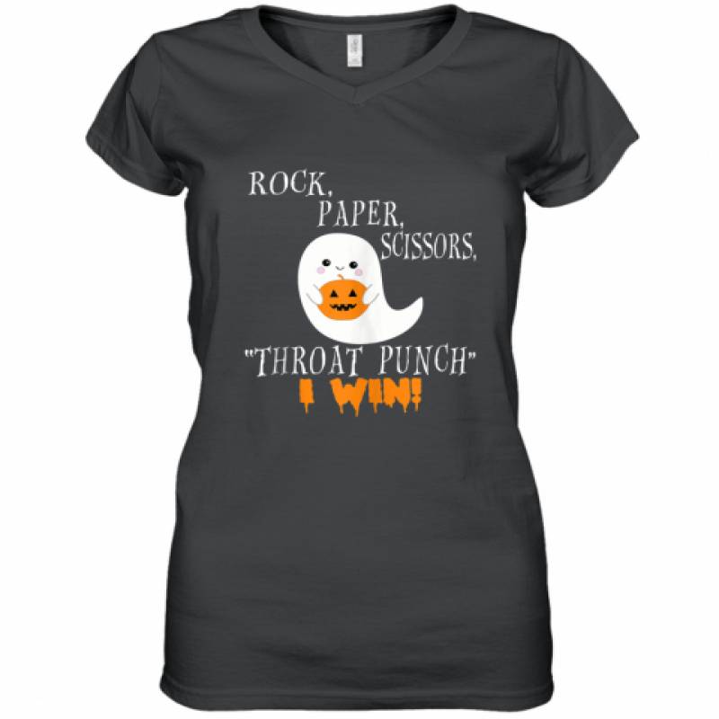 Halloween Ghost Rock Paper Scissors Throat Punch I Win shirt Women’s V-Neck T-Shirt