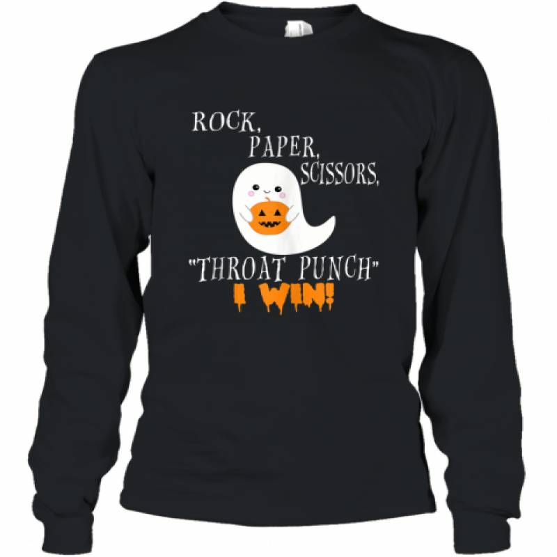 Halloween Ghost Rock Paper Scissors Throat Punch I Win shirt Long Sleeve T-Shirt