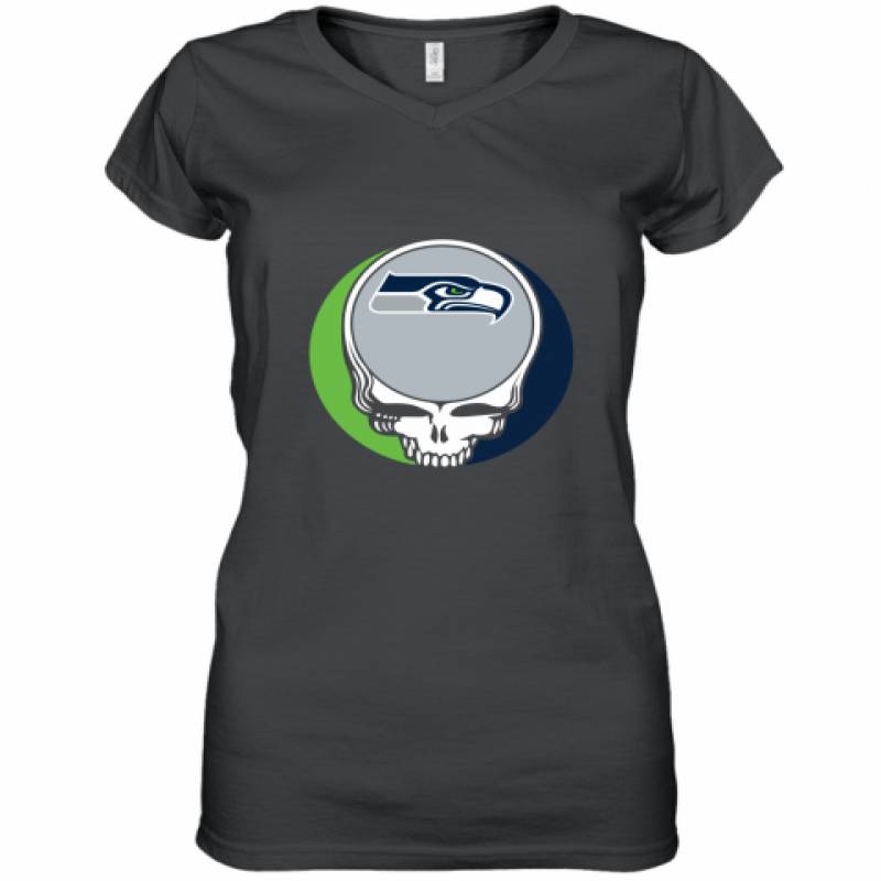 Halloween Skull Funny Football Team Seattle Seahawks shirt Women's V-Neck T-Shirt