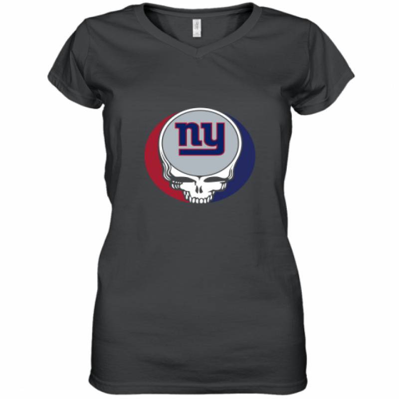 Halloween Skull Funny Football Team New York Giants Women's V-Neck T-Shirt