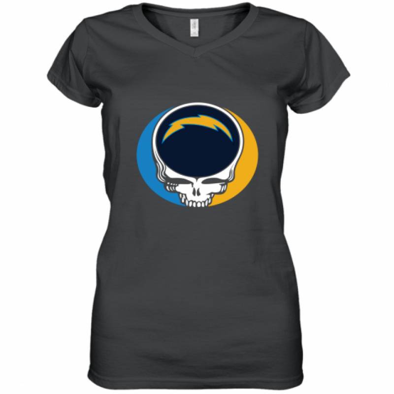 Halloween Skull Funny Football Team Los Angeles Chargers Women's V-Neck T-Shirt