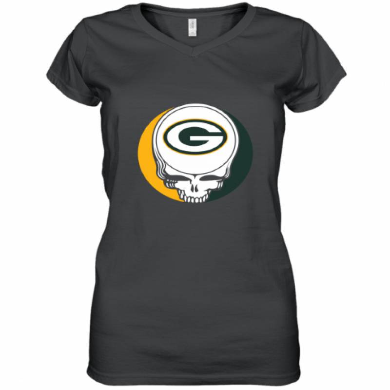 Halloween Skull Funny Football Team Green Bay Packers shirt Women's V-Neck T-Shirt