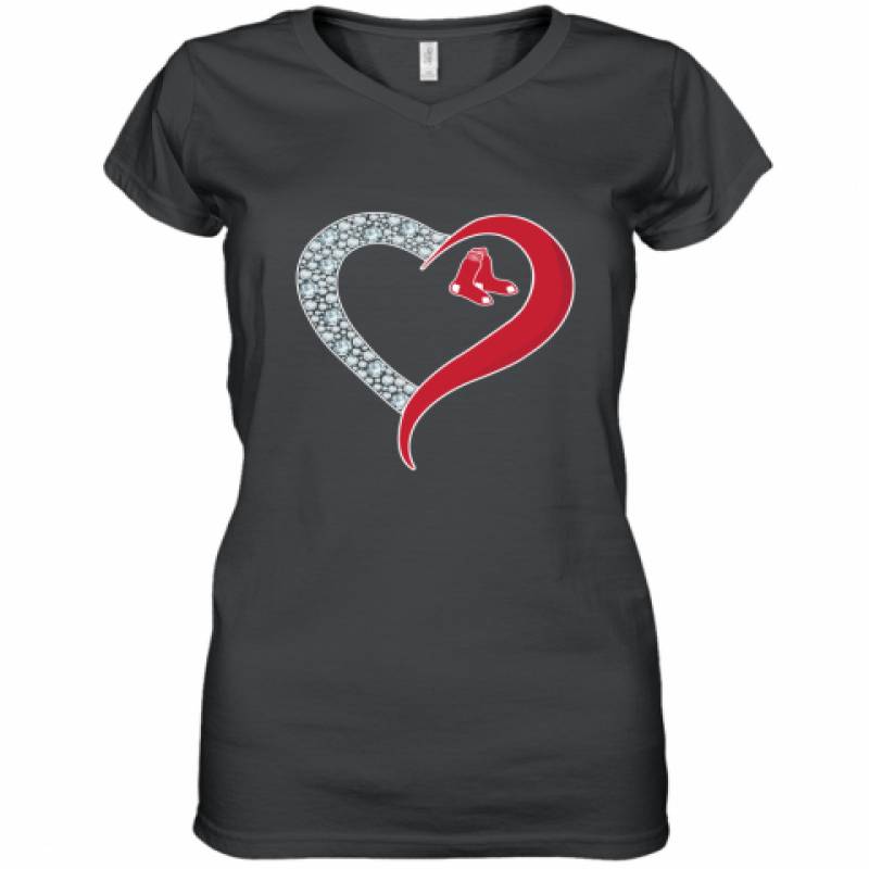 Diamond Boston Red Sox Heart shirt Women's V-Neck T-Shirt