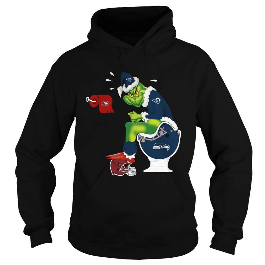 Grinch Santa Los Angeles Rams shit on Seattle Seahawks, Arizona Cardinals Helmet and San Francisco 49ers Hoodie – 2019