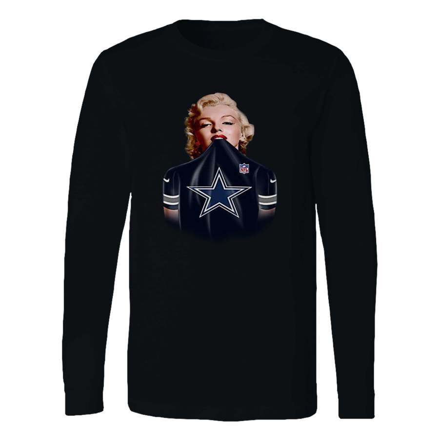 Marilyn Monroe Dallas Cowboys Jersey Blue Long Sleeve T-Shirt