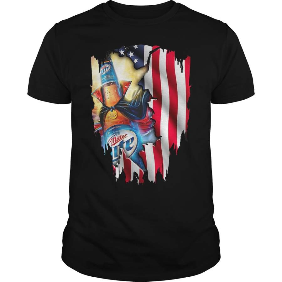 Independence Day 4th of July Miller Lite America Flag T-Shirt