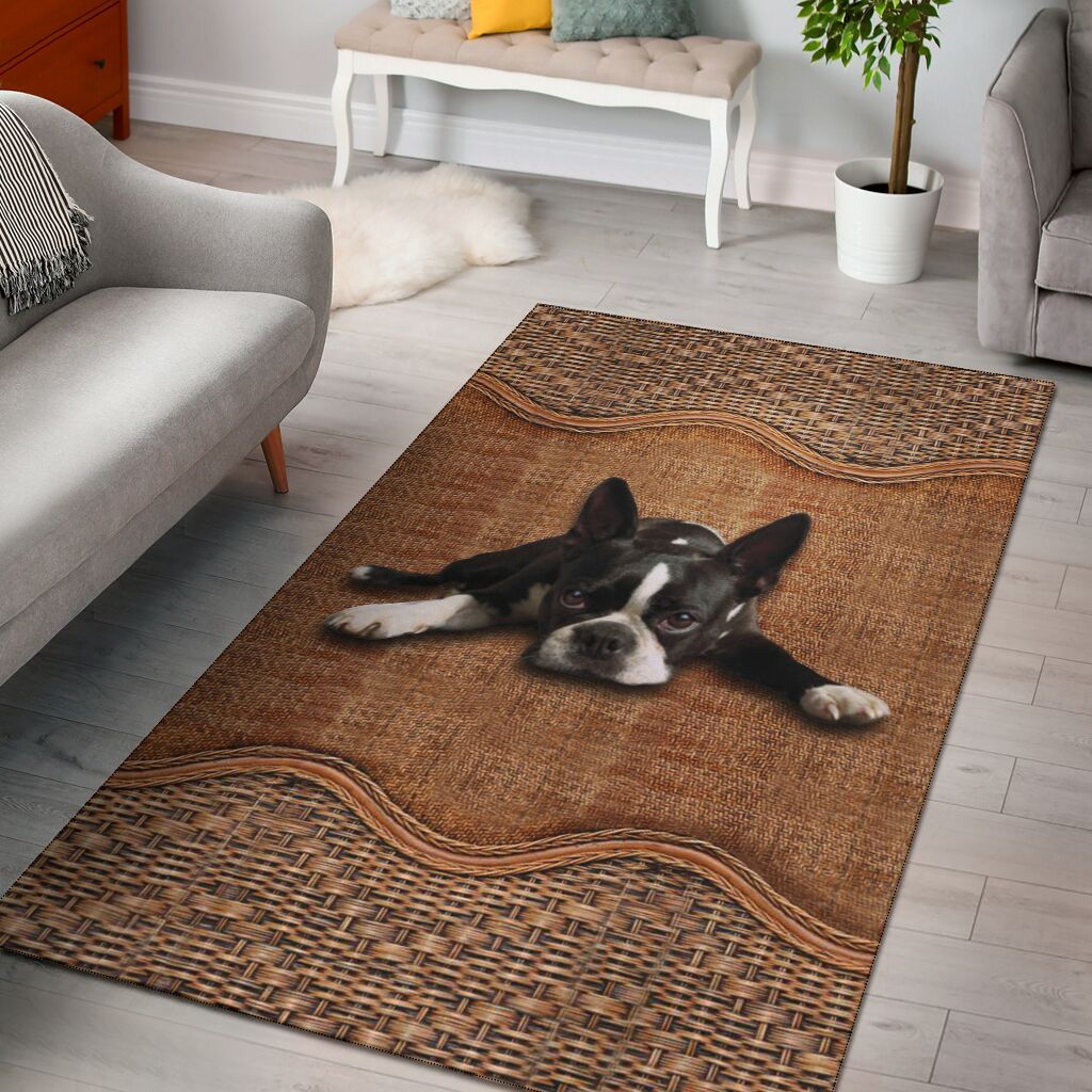 190CNVPETDS – Boston Terrier Rattan Texture Rug