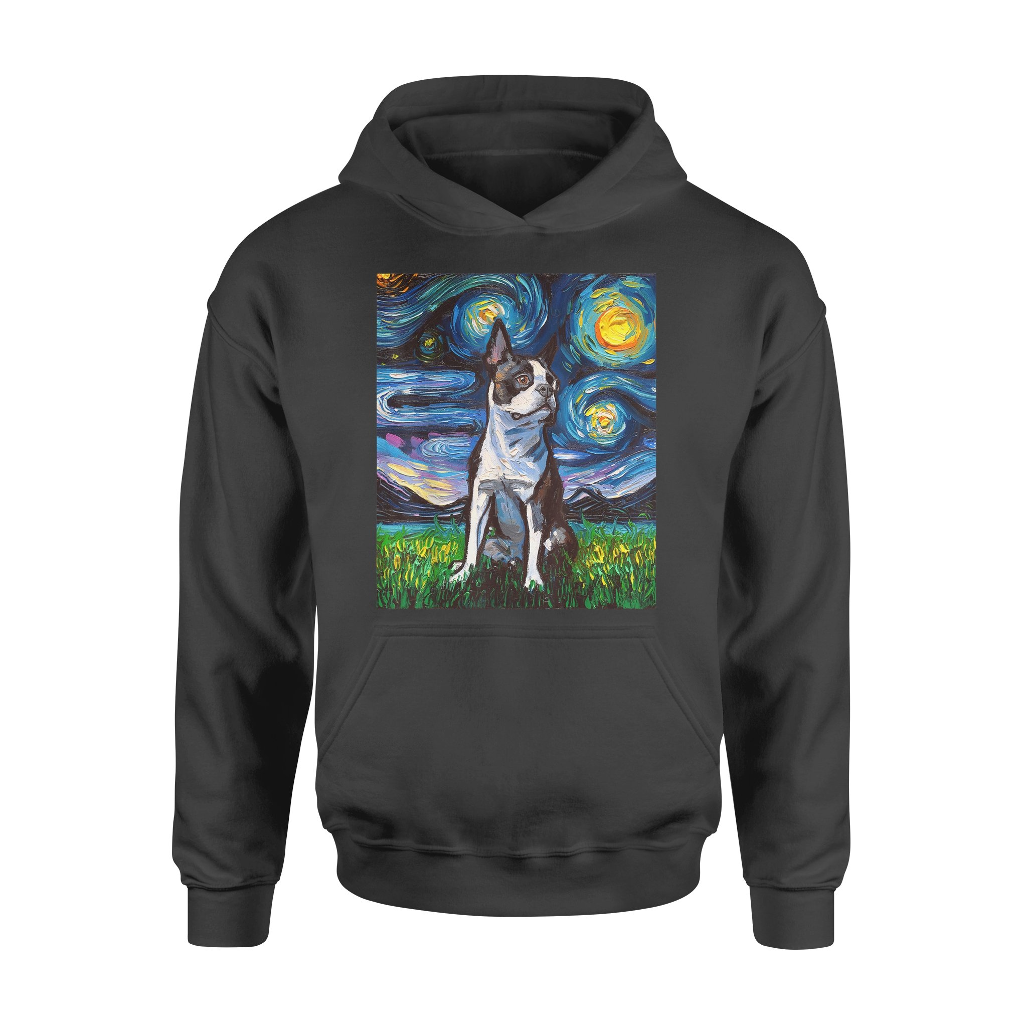 Boston Terrier Starry Night Impressionist Dog – Standard Hoodie