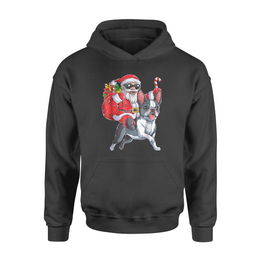 Boston Terrier Christmas shirt Santa Claus Riding Dog Boys – Standard Hoodie