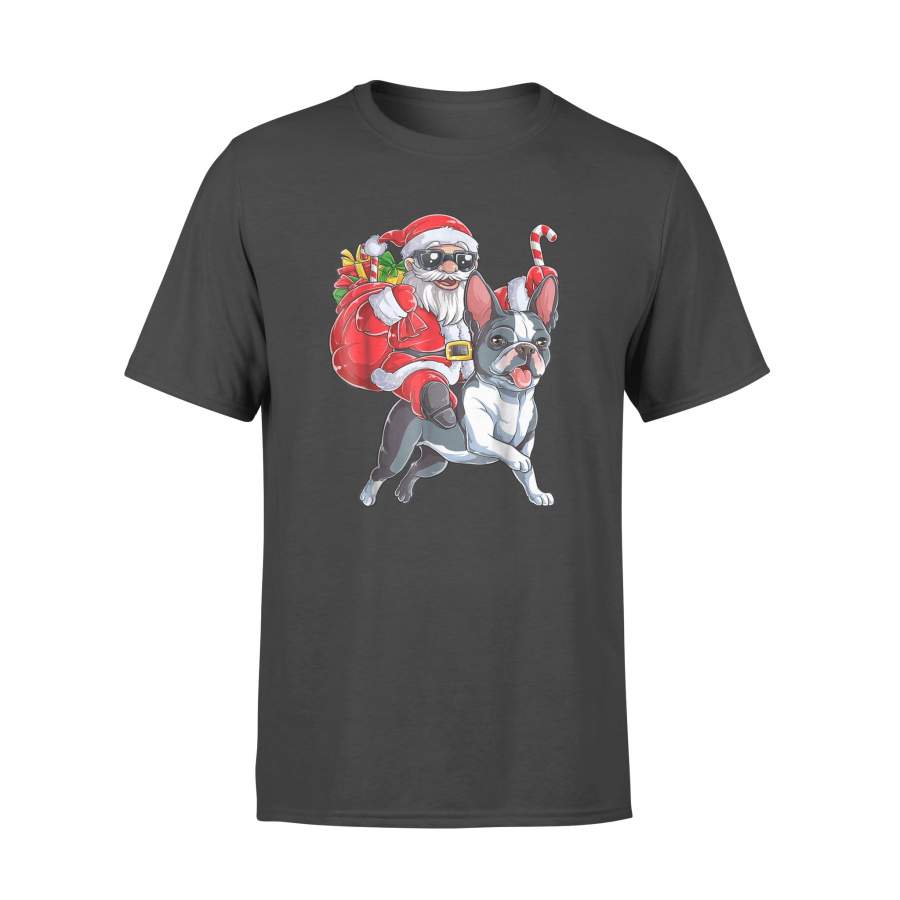 Boston Terrier Christmas shirt Santa Claus Riding Dog Boys – Standard T-shirt