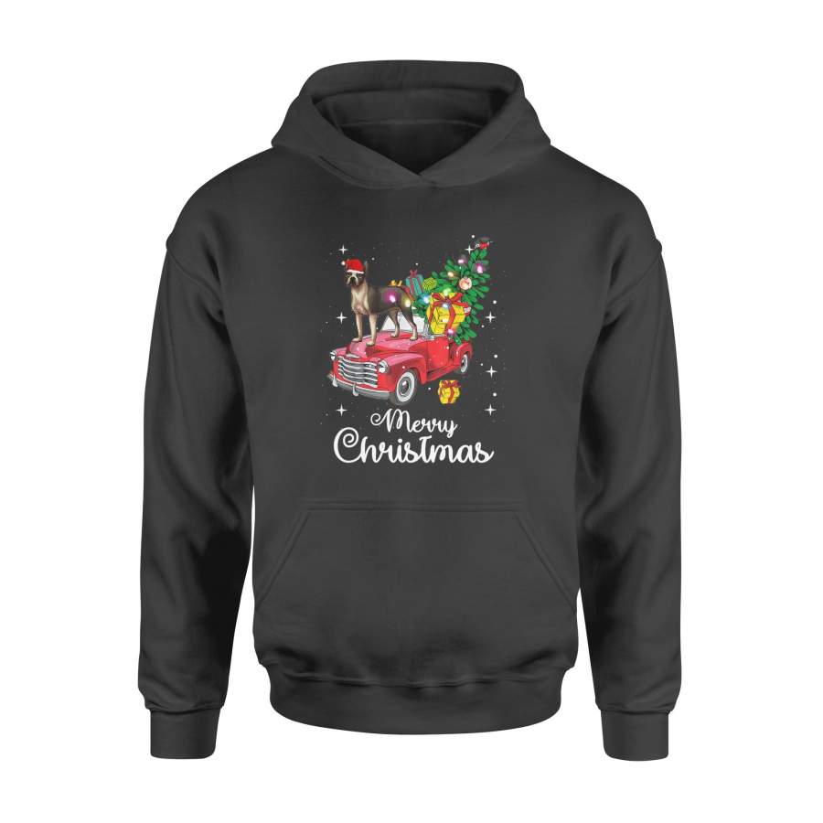 Boston Terrier Rides Red Truck Christmas Pajama T-Shirt – Standard Hoodie