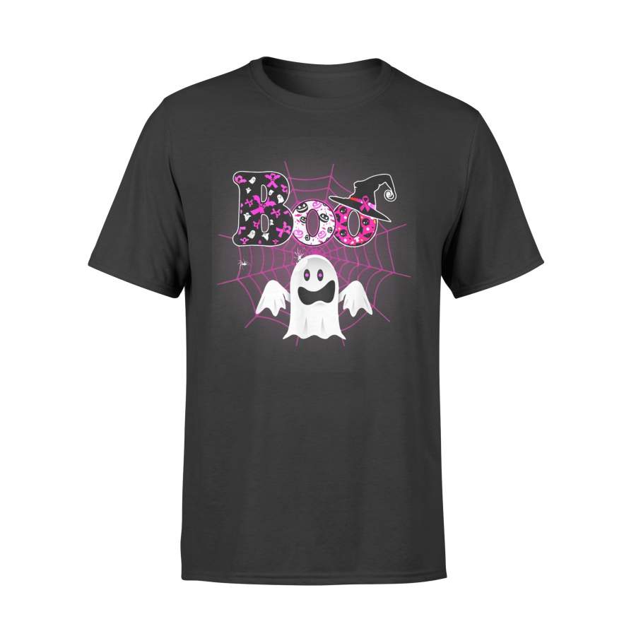 Funny Boo Breast Cancer Awareness Ghost Halloween Ribbon T-Shirt – Standard T-shirt