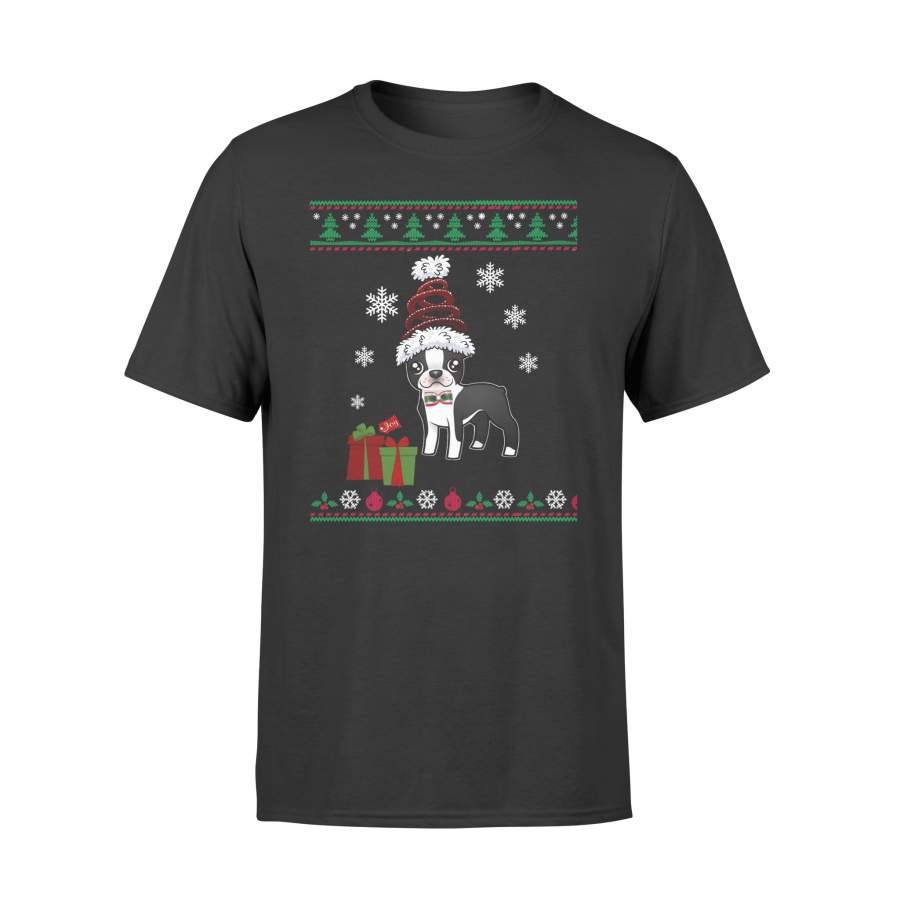 Boston Terrier Christmas Sweater T Shirt for Dog Lover – Standard T-shirt