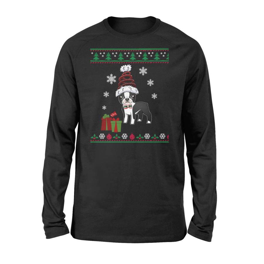 Boston Terrier Christmas Sweater T Shirt for Dog Lover – Standard Long Sleeve