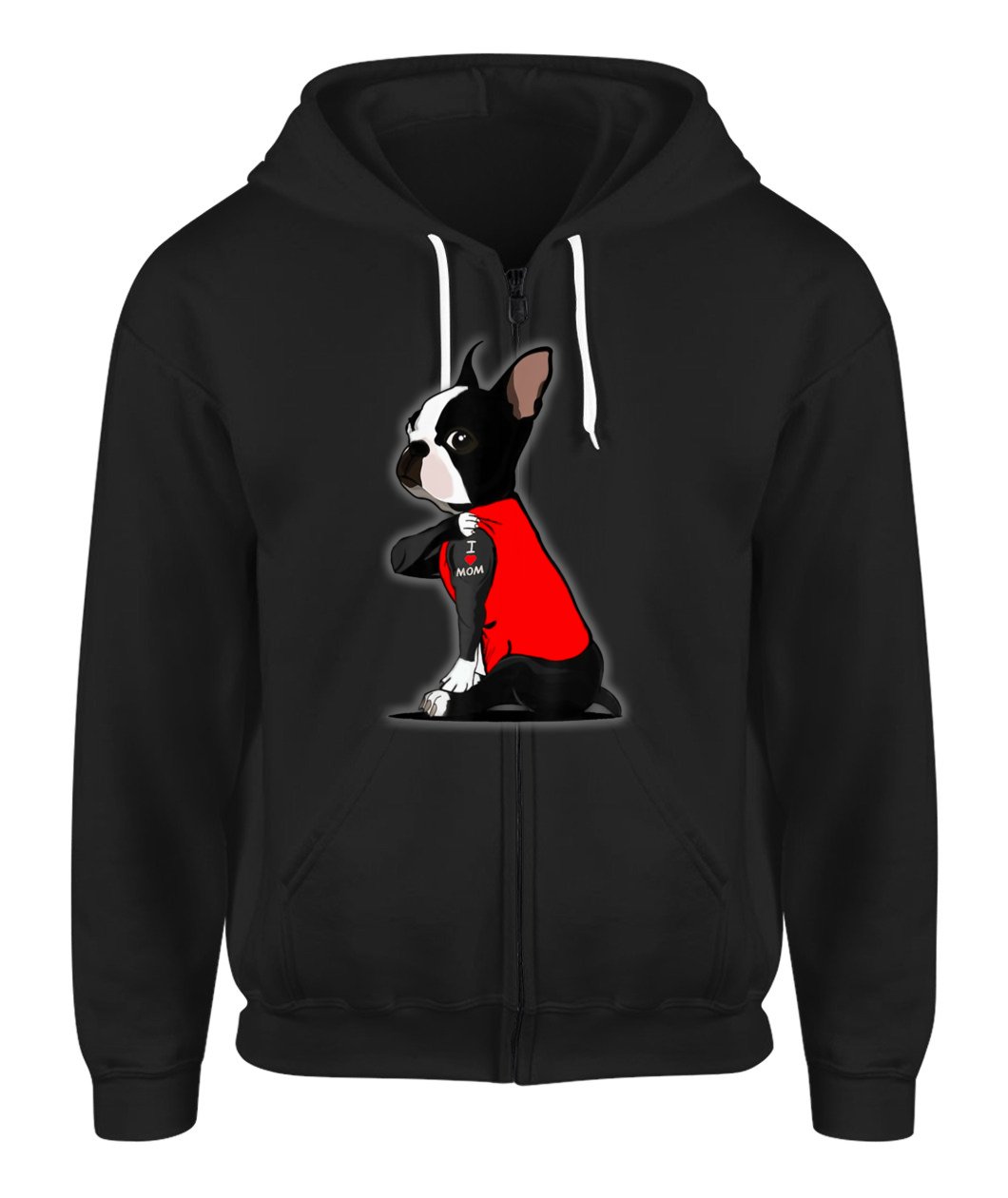 Boston Terrier Tattoos I Love Mom Sitting Gift Mother??S Day Zip-Up Hoodie