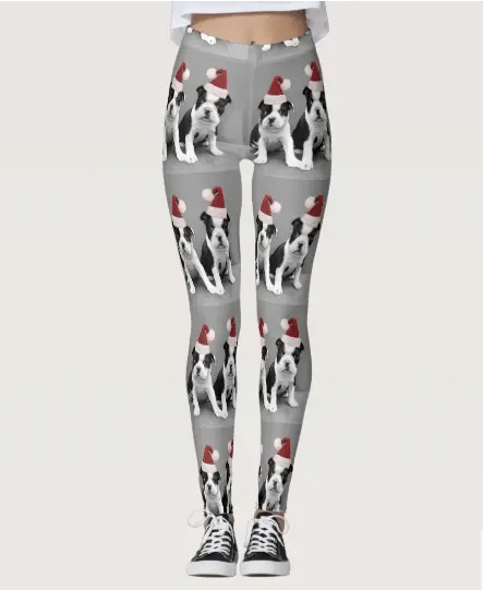 Christmas Leggings, Boston Terrier Dogs Christmas Legging For Sports, Yoga, Workout Fitness, Women Gift