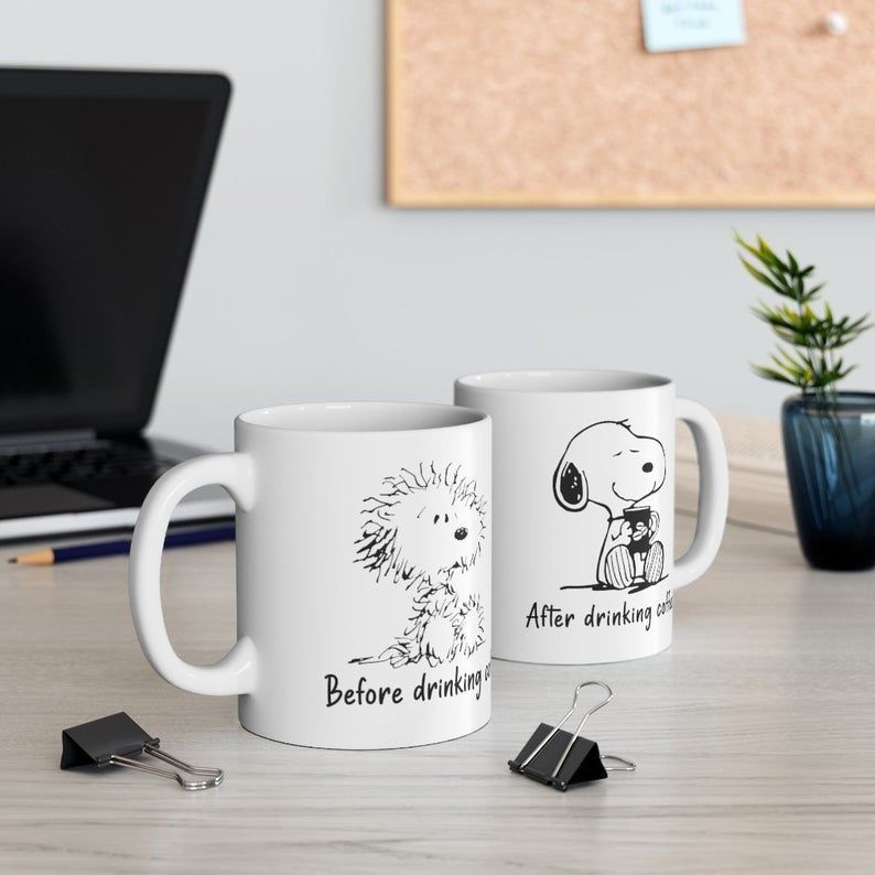 Coffee Mug Snoopy Before And After Drinking Coffee – Gift For Family, Friends, Snoopy Lovers