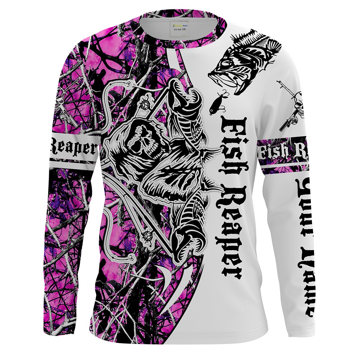 Fish Reaper Pink purple Muddy Camo Custom Long Sleeve Fishing Shirts UV Protection – Chipteeamz IPHW1032